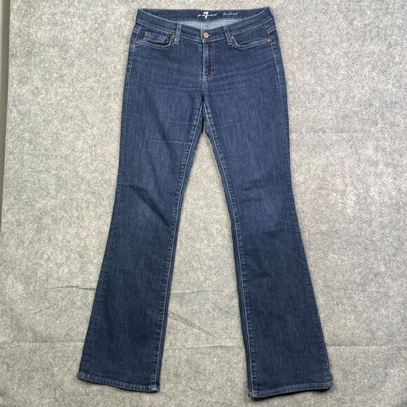 7 for all Mankind Bootcut Jeans Womens Sz 29 Blue Dark Wash Stretch Pockets - Picture 1 of 12